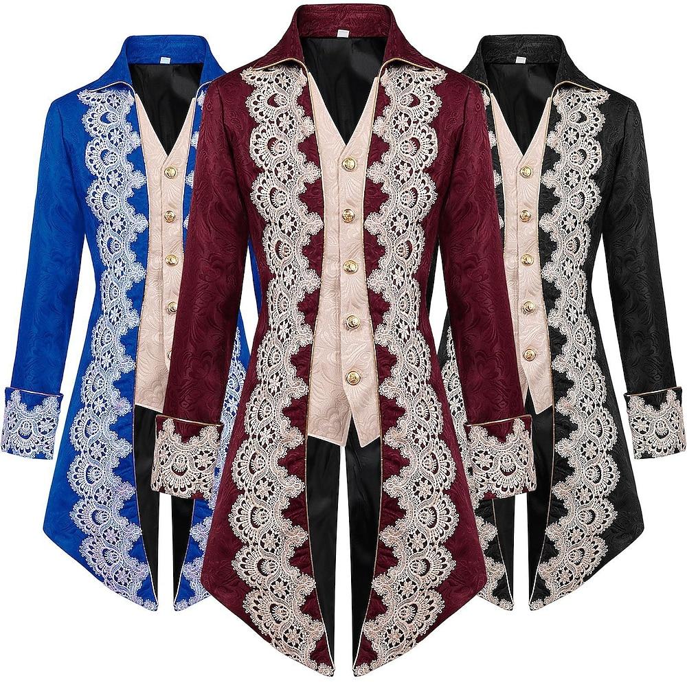 Historical & Vintage Costumes |   Vampire Retro Vintage Punk & Gothic Medieval Renaissance Steampunk Jacket Tailcoat Outerwear Men’s Lace Jacquard Costume Vintage Cosplay Party Masquerade Festival Coat Halloween Wine Red Cosplay & Costumes Historical & Vintage Costumes