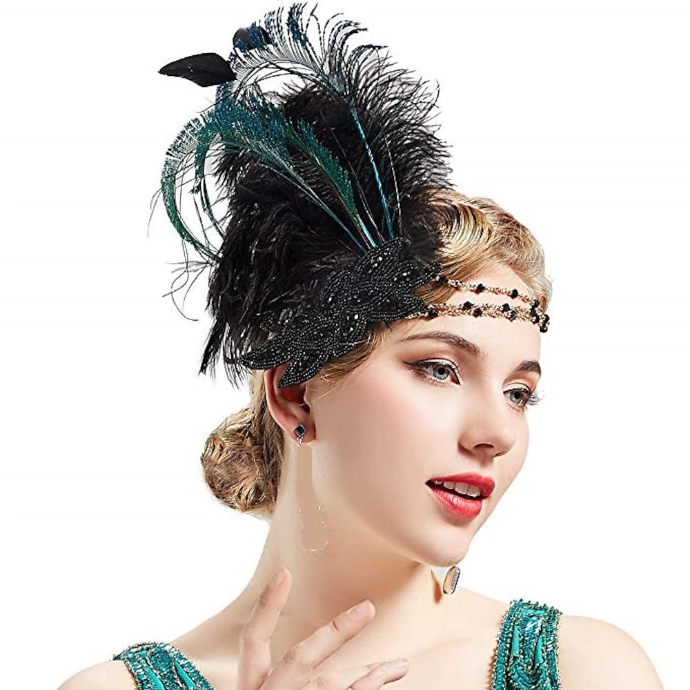 Costumes Jewelry |   Vintage 1920s The Great Gatsby Flapper Headband Head Jewelry Women’s Feather Festival Headwear Green Cosplay & Costumes Costumes Jewelry