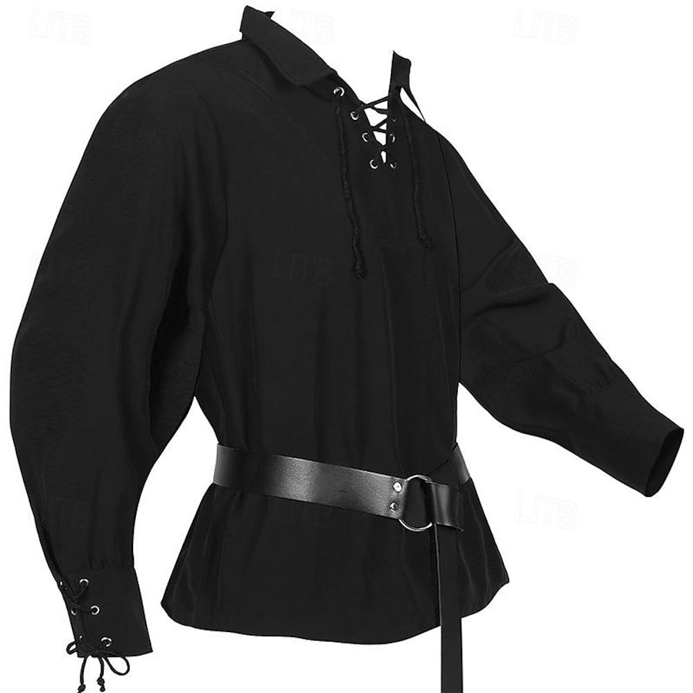 Historical & Vintage Costumes |   Medieval Renaissance 17th Century Nordic Blouse / Shirt Pirate Viking Men’s Halloween Performance LARP Ren Faire Shirt Black Cosplay & Costumes Black