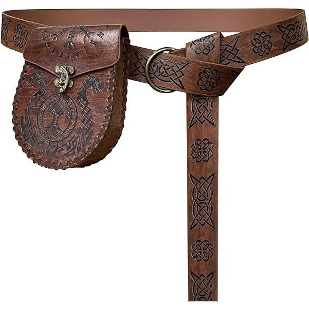 Historical & Vintage Costumes |   Retro Vintage Medieval Waist Belt Scabbard Belt Pouch Pirate Viking Ranger Elven Unisex Halloween Performance Party LARP Belt Brown Dragon 2 Cosplay & Costumes Brown Dragon 2